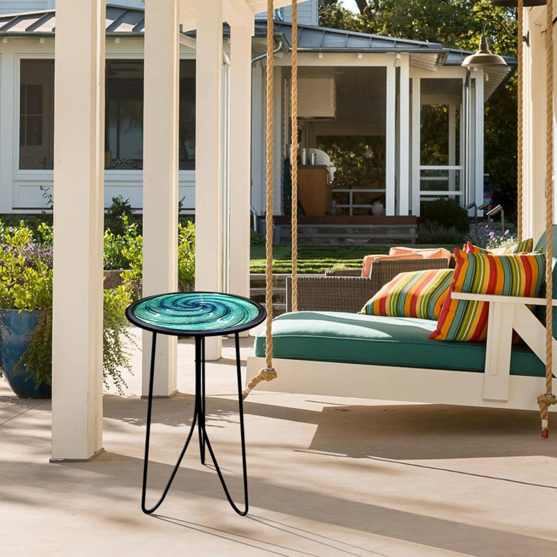Side Table Round End Table Metal Side Table Outdoor Porch Table For Indoor Balcony Furniture Decor, Green 