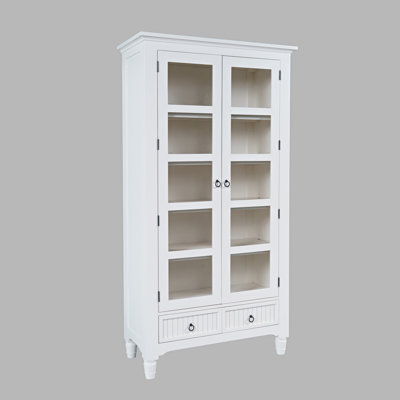 Westport Modern Farmhouse Tall Accent Storage Cabinet with Glass Doors and Adjustable Shelves - White