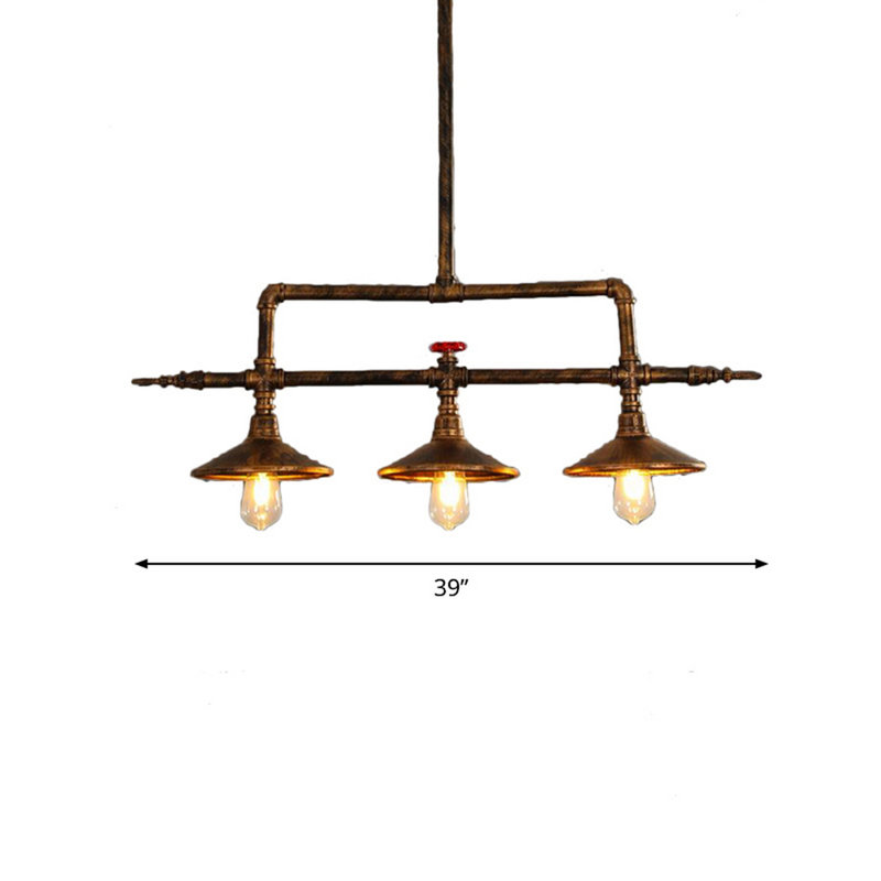 Luminaire suspendu vintage en métal à 3 têtes en métal avec abat-jour soucoupe Vintage