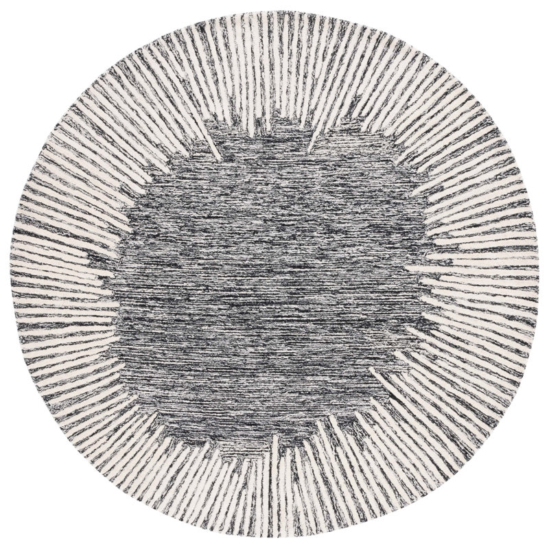Janyla Hand Tufted Wool/Cotton Abstract Rug in Black/Ivory, Round 4'