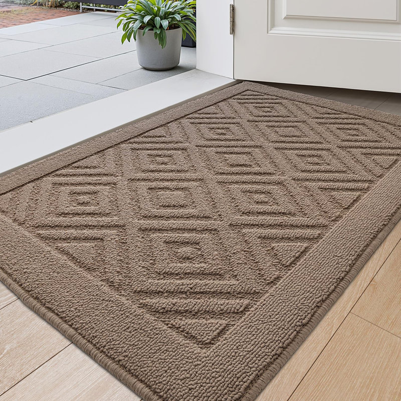 Large Indoor Outdoor Doormat,Machine Washable Low Profile Non-Slip Rug for Front Back Door,Entry, 24" W x 35" L, Khaki