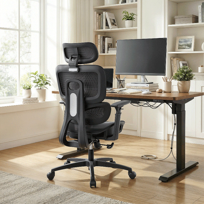 Chaise de bureau ergonomique avec support lombaire et siège pivotant à dossier haut