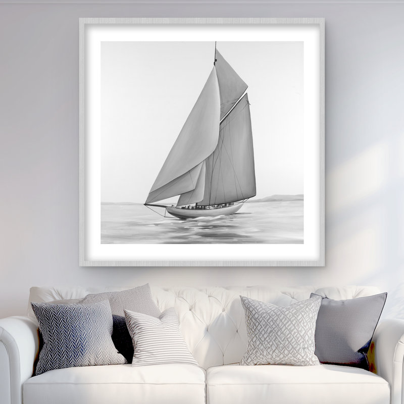Voilier rétro - bateau gris, H 36 po x l 36 po, Argent argent
