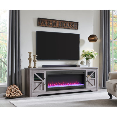 Meuble télé 75 po pour téléviseur 80 po, foyer électrique 44 po, chaleur 5000 / H, 8 couleurs de flamme, télécommande, support pratique et décoratif, 1400 W 3 réglages de luminosité, chauffage fiable
