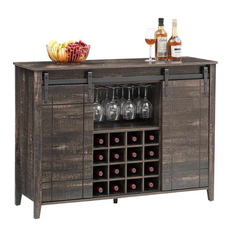Demille 47.2 " L Bar Cabinet, Dark Rustic Oak