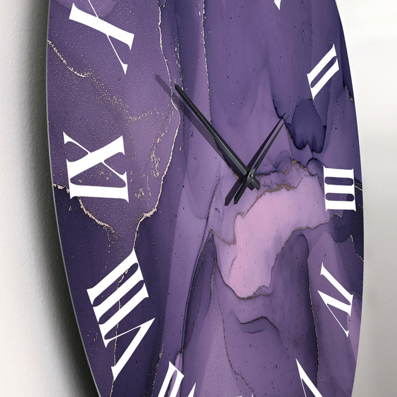 Horloge murale moderne mauve et gris avec nuages d'encre de marbre II, Petit