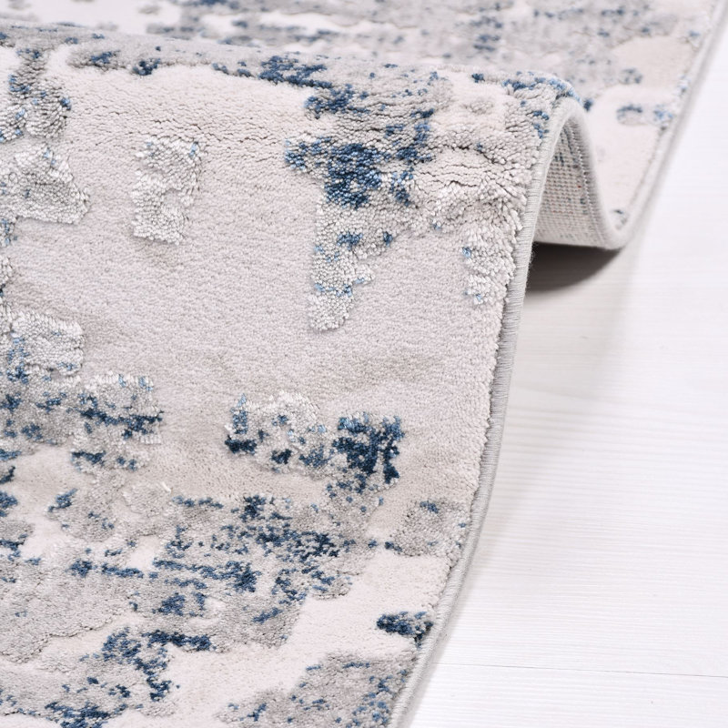 Tapis bleu moderne / abstrait lavable à la machine antidérapant, Rectangle 4 pi x 6 pi 6 po