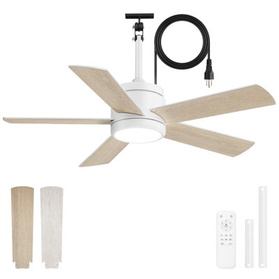 Cissline 42" Modern Beige Waterproof Plug-In Ceiling Fan With Led Light For Indoor & Outdoor Spaces