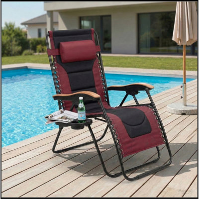 Très grand fauteuil rembourré zéro gravité, fauteuil inclinable pliable pour le patio, siège anti-gravité de 30 po de large avec porte-gobelet, support 400 lb