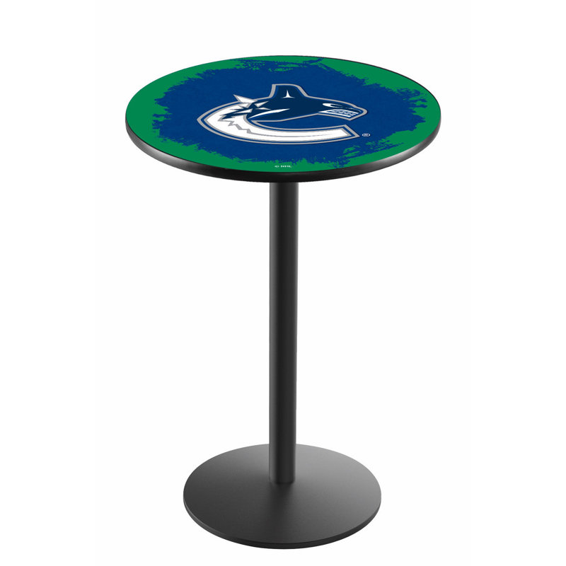 NHL Round Metal Base Dining Table, Black Wrinkle, Vancouver Canucks