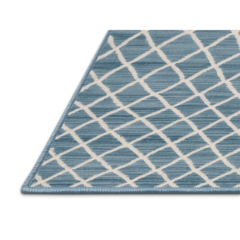 Tapis bleu en treillis lavable à la machine, Carré 4 pi