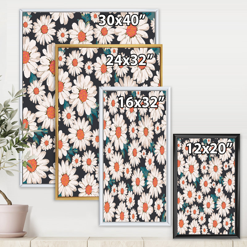 Abondance de marguerites blanches - Impression sur toile, H 40 po x l 30 po x P 1 po, Toile encadrée d'or