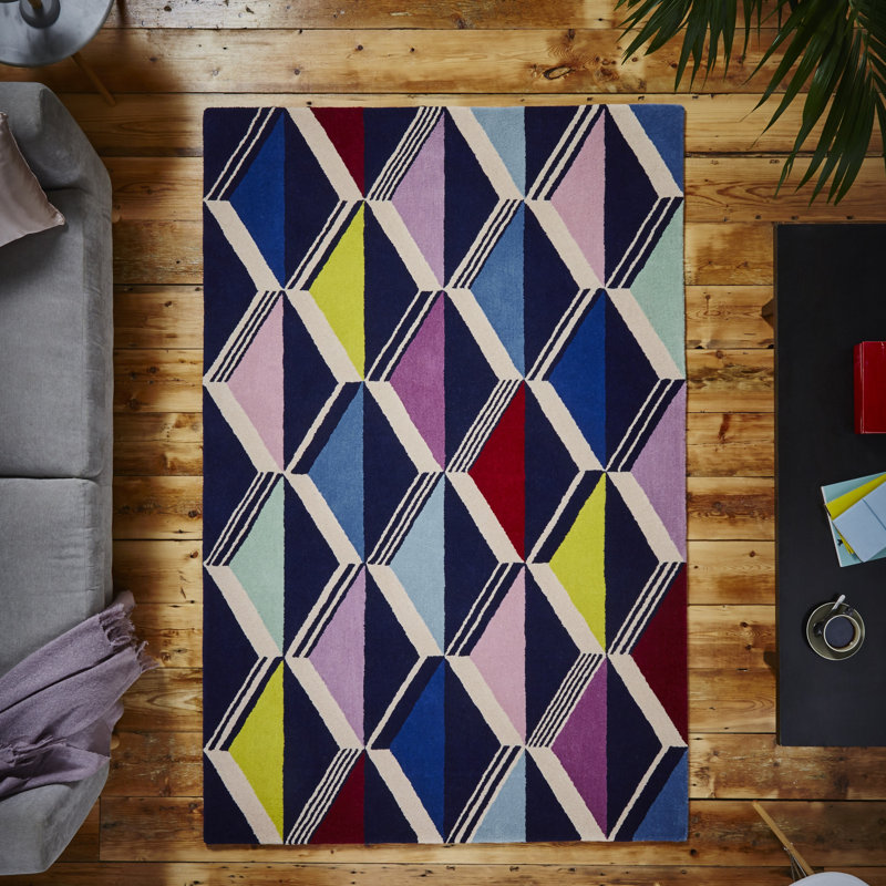 Fiona Howard Zig Zag Daniel Hand Tufted Wool Blue/Pink Rug, Rectangle 120 x 170cm