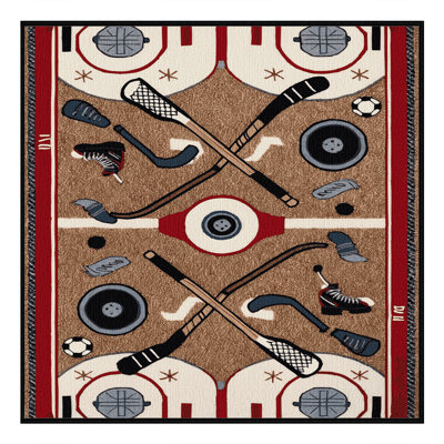 Washable Ice Hockey Sports Area Rug