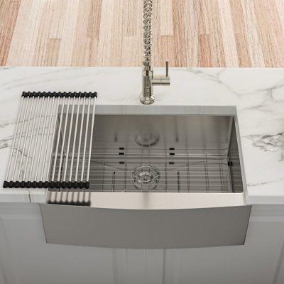 24x21x10 Inch Single Bowl 16 Gauge T304 Stainless Steel Kitchen Sink With Apron Front, X - Shaped Water Guide For Good Drain Function, R10 Corner, Coating Condensation Prevention, 3mm Pad, Comes