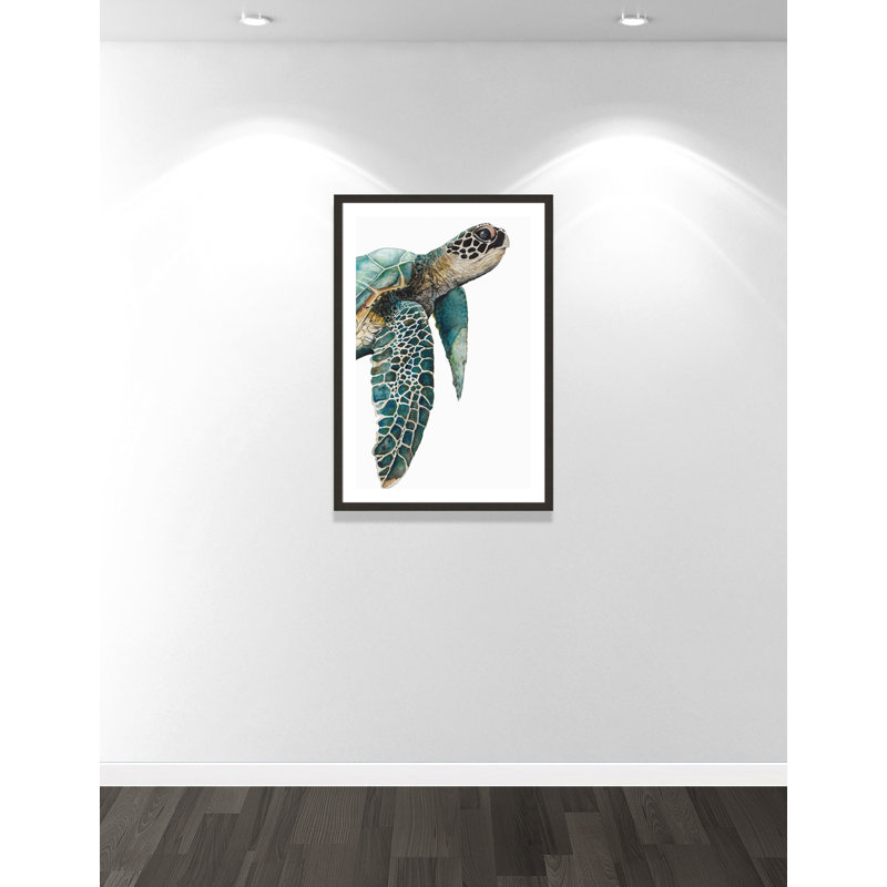 Grande tortue de mer - reproduction de cadre photo, Encadrement espresso foncé, H 42 po x l 30 po x P 2 po