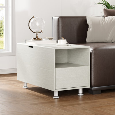 Table de bout étroite 32 po avec tiroir, tablette ouverte et rangement dissimulé pour canapés modulaires