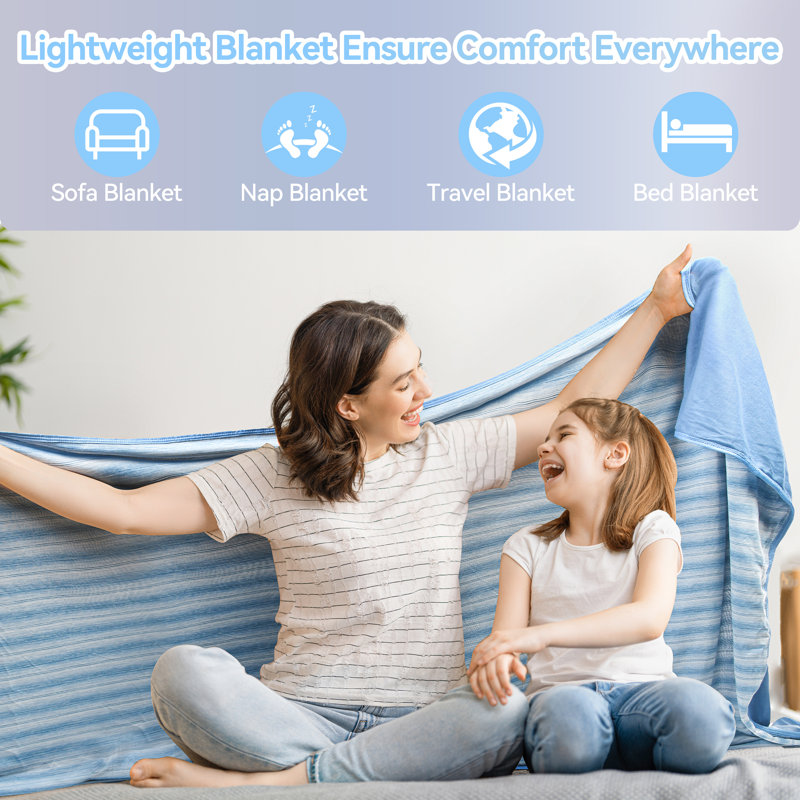 Catalonia Queen Blue Lightweight Cooling Reversible Blanket