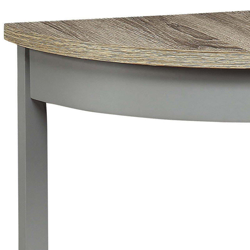 Console en chêne gris et demi-lune grise avec tablette inférieure