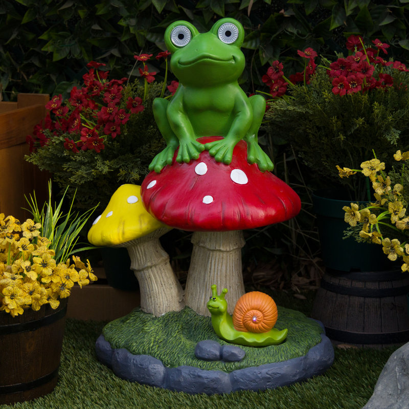 Statue solaire grenouille sur champignon avec lumières DEL, H 24 po x l 18 po x P 14 po