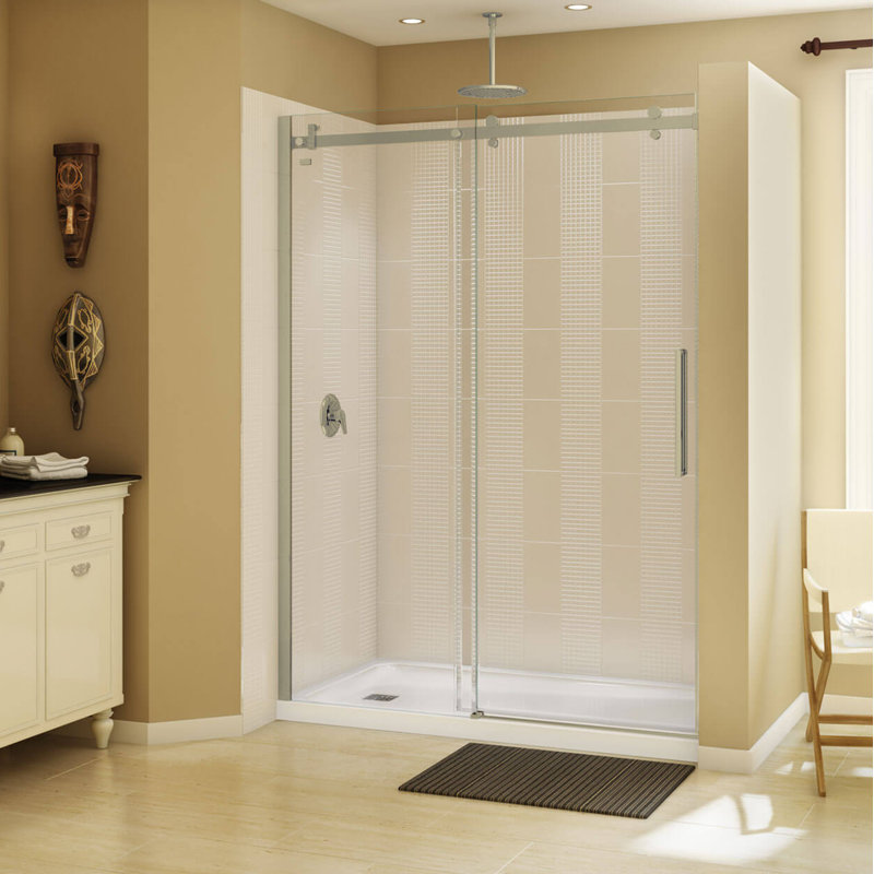 Halo 59" W x 79" H Single Sliding Semi-Frameless Shower Door, Brushed Nickel