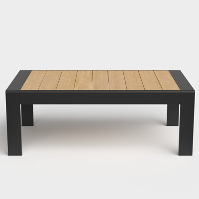 Aluminum Outdoor Patio Wood Grain Coffee Table Modern Rectangle End Table