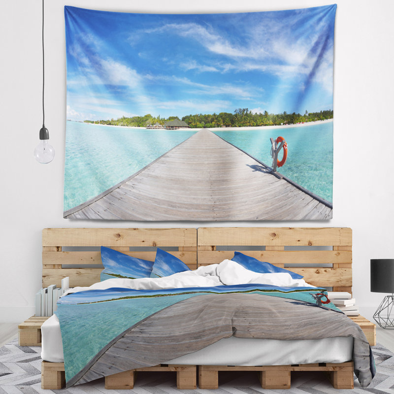 Tapisserie de plage tropical en bois, H 32 po x l 39 po