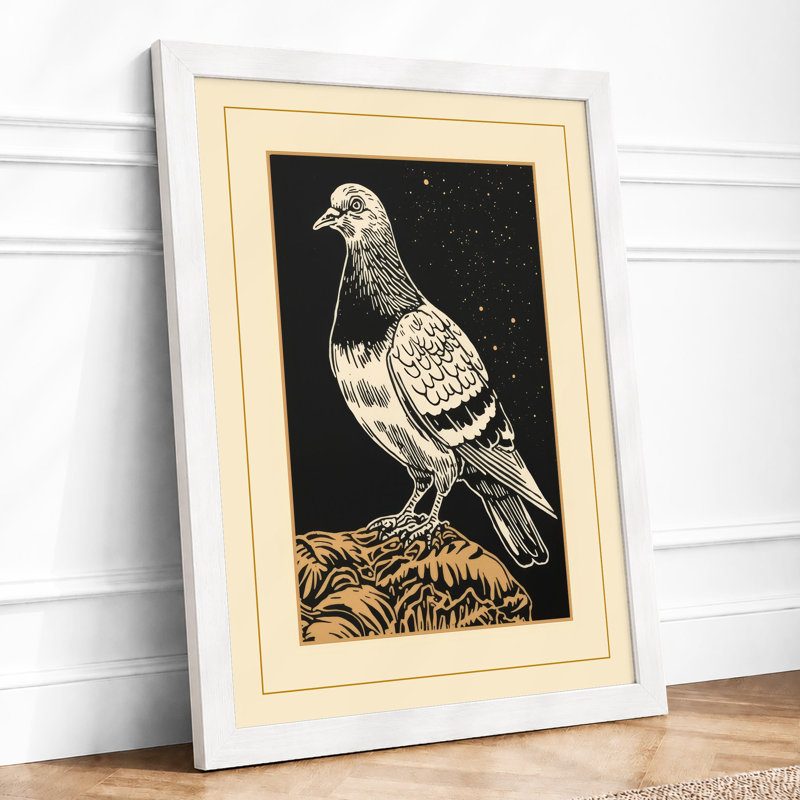 Pigeon In Starlight Japandi - Print, A3 - 42.0 x 29.7 cm, White