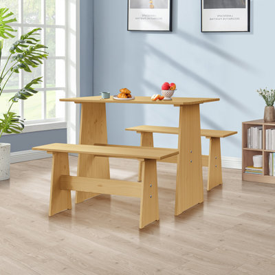 Treya 3 Piece Solid Wood Dining Set Space-Saving Kitchen Breakfast Nook