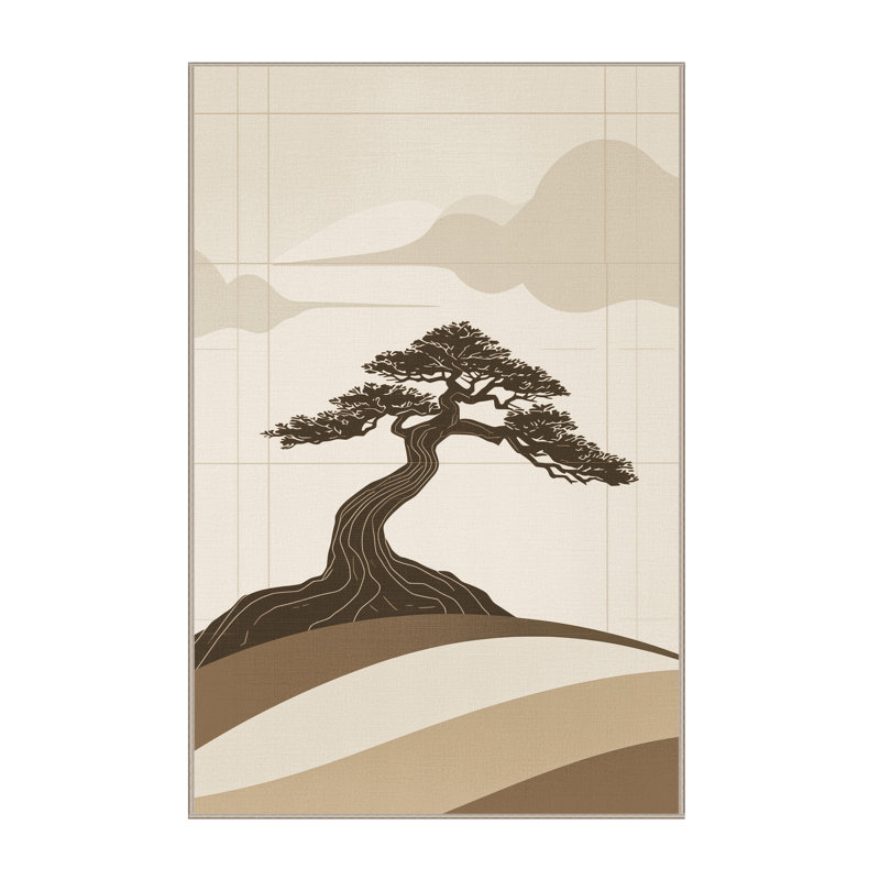 Machine Washable Ortencia Bonsai Minimalist Clear Rug in Beige – Beige Binding, 5x7