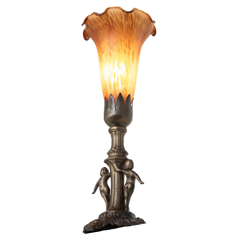 11" High Blue Tiffany Pond Lily Maidens Mini Lamp, Amber