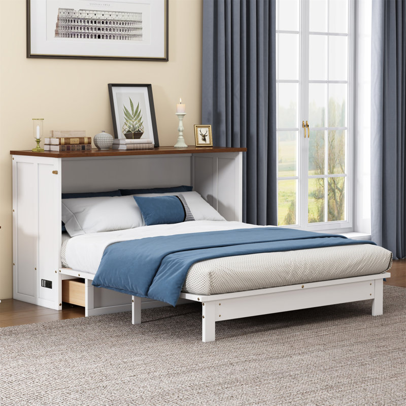 Commode pour lit escamotable en pin massif avec station de charge et grand tiroir de rangement pour bureau à domicile ou petite pièce