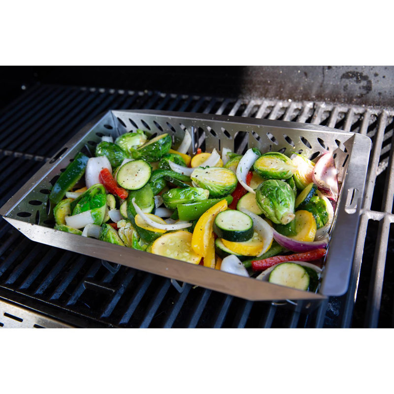 UltraVersatile Large Silver Stainless Steel Grill Basket with Detachable Handle
