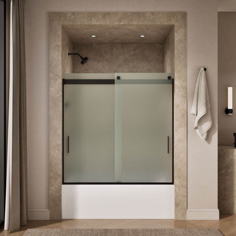 Levity 59.63" x 59.75" Bypass Bath Door with CleanCoat Technology, Anodized Dark Bronze, Frosted