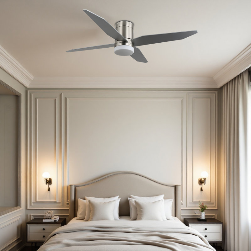 Ventilateur de plafond encastré 52 po avec moteur CC réversible, lumière DEL 3 couleurs et télécommande, 4 pales en bois