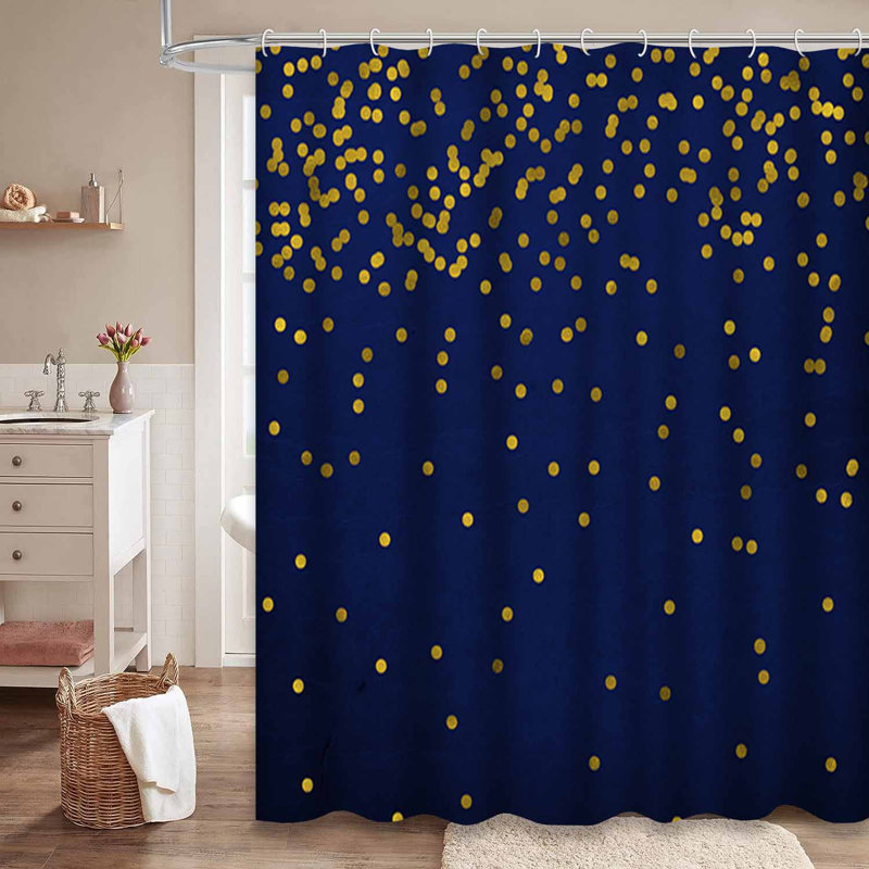 Rideau de douche New Year En Blue Pois Confetti Gold avec 12 crochets, L 72 po x l 78 po