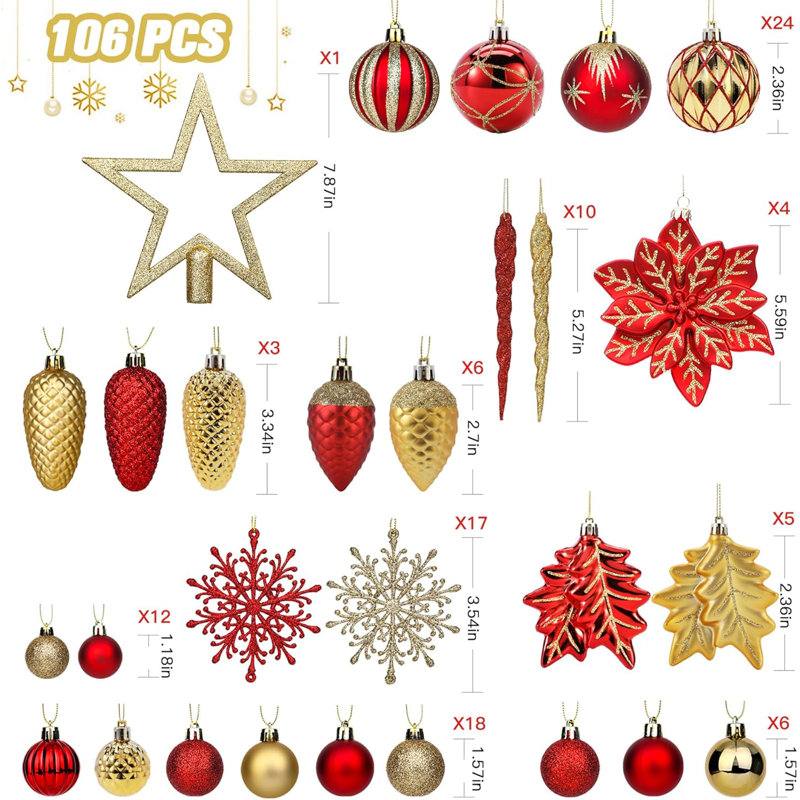 5.12cm Metal Shatterproof Holiday Shaped Ornament, Red/Gold