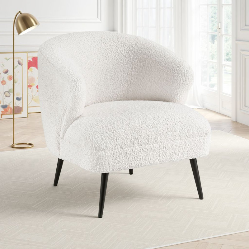 Fauteuil d'appoint Neda, boucle brun tendre, dossier arrondi, Beige