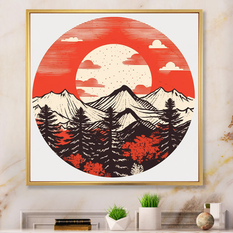 «Japon Sunrise On Samurai Land II», reproduction sur toile, H 16 po x l 16 po x P 1 po, Cadre flottant doré