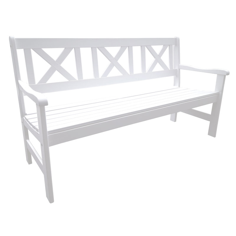 Bradon Solid Wood Pine Outdoor Bench, 88cm H x 157cm W x 61cm D, White