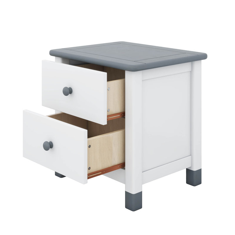 Wooden 2 Drawers Nightstand, Kids Nightstand End Table Sofa Table For Kids' Room Bedroom, White/Grey