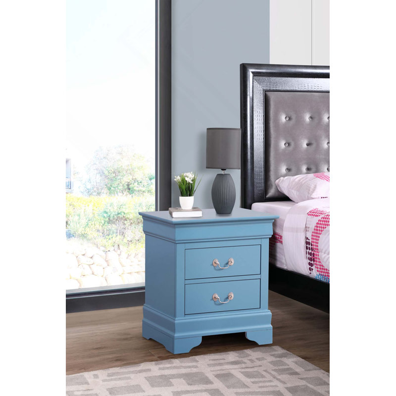 Table de chevet élégante à 2 tiroirs Woode pour votre chambre à coucher, Sarcelle