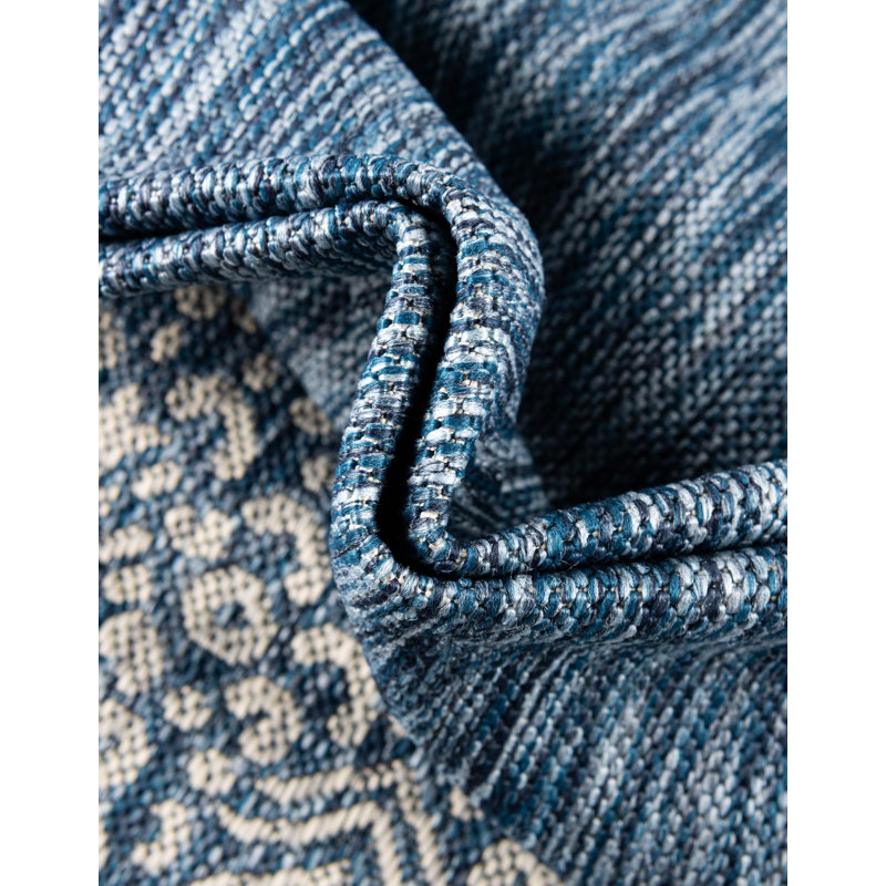 Tapis intérieur / extérieur bleu Lamere, Rond 10 pi 8 po
