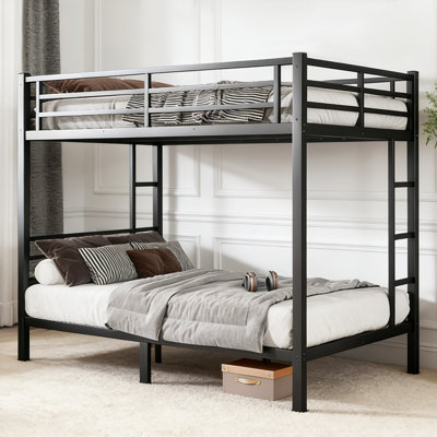 Lit superposé en métal pour grand lit pour adultes et adultes, lit mezzanine peu encombrant avec garde-corps, silencieux, sans sommier, noir