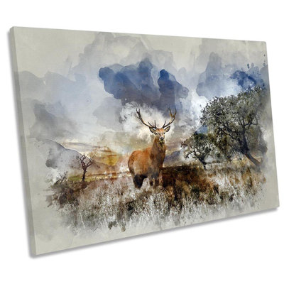 Stag Deer Landscape Highlands - Wrapped Canvas Print