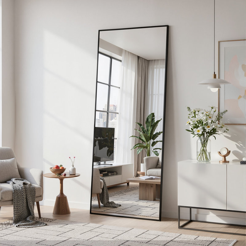 Miroir pleine grandeur surdimensionné avec cadre en alliage d'aluminium, Noir, 58 po x 18 po