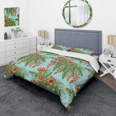 Plantes de jardin ornementales d'été - Ensemble de housse de couette floral - Microfibre de polyester
