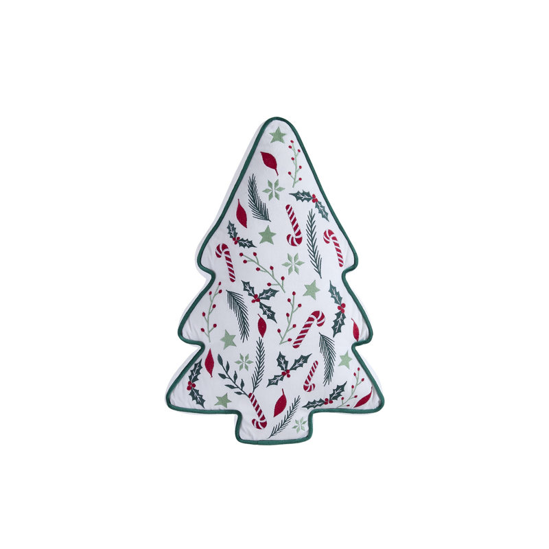 Coussin décoratif brodé arbre de Noël 20 po x 14 po, Blanc