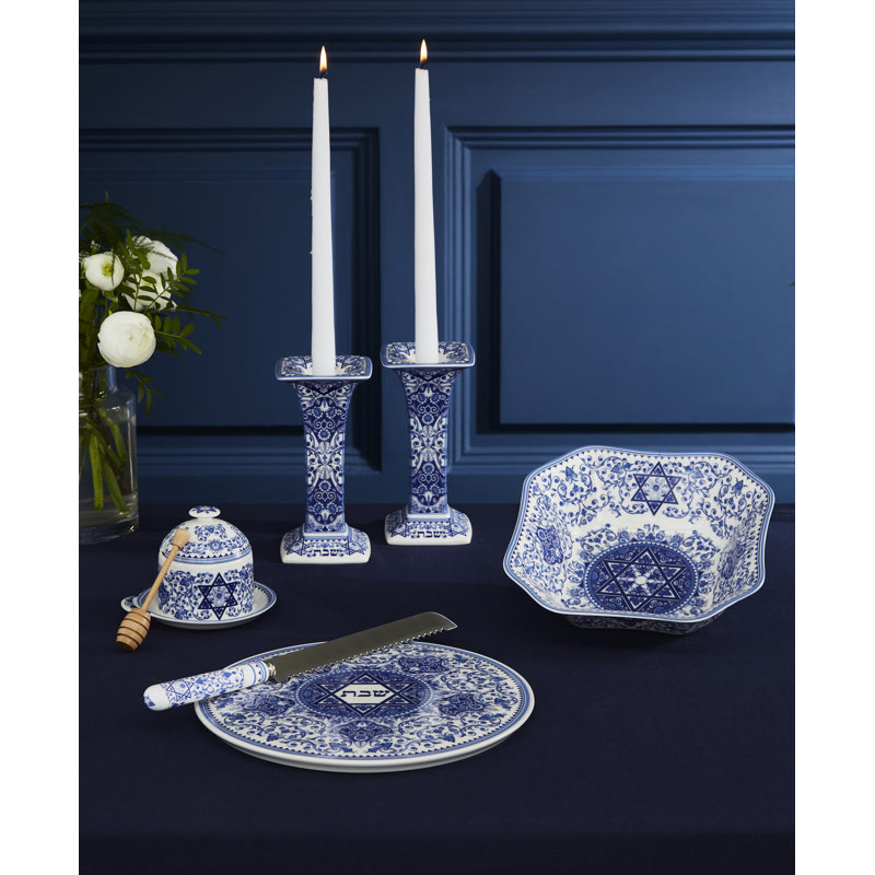 Spode Judaica Sabbath Candlesticks 7.5"