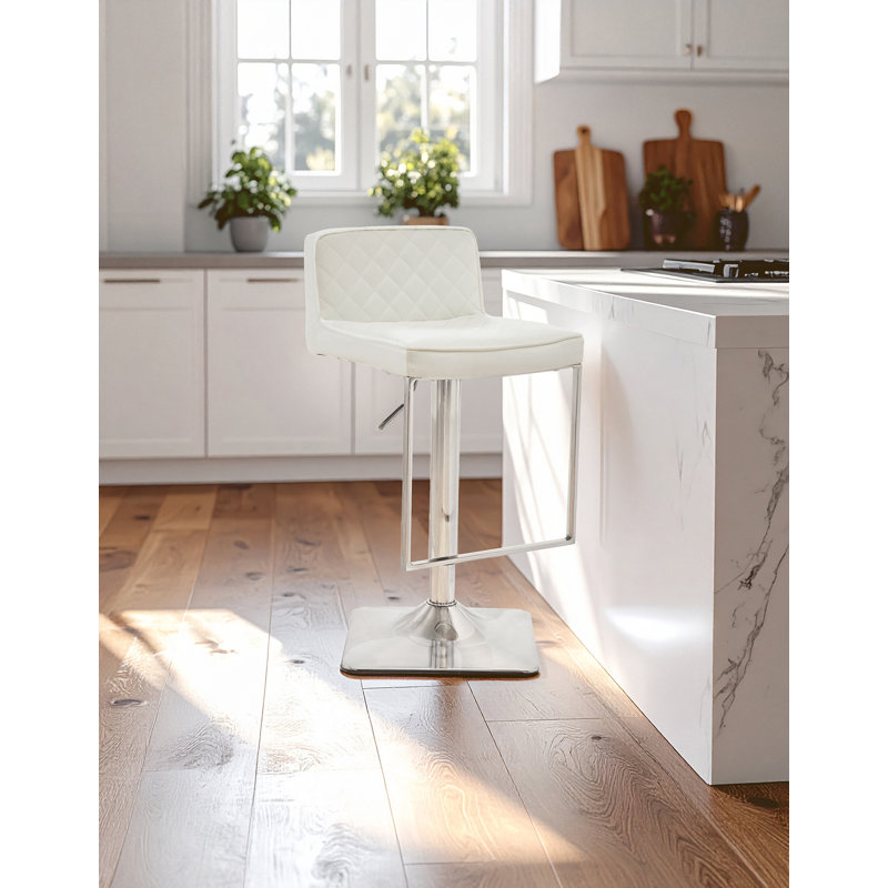 Ainoriitta Swivel Upholstered Adjustable Height Counter Stool with Metal Frame, Chrome, White
